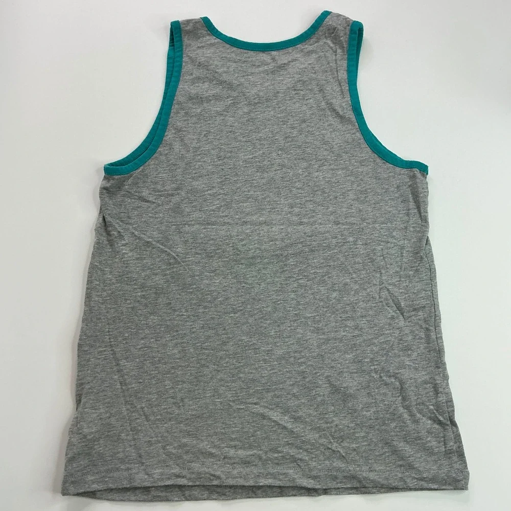 Old Navy Gray T-Rex Graphic Tank Top Kids Size M 8 Dinosaur Teal Trim